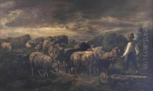 Shepherd Boy And Sheep by Wilhelm Schroeter