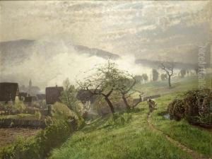 Badische Landschaft Im Fruhnebel by Wilhelm Schroeter