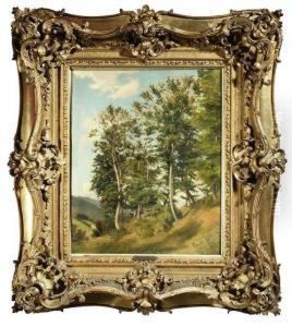 Sommerlandschaft Mit Baumen Am Hang by Carl Schuch