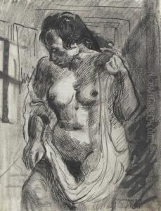 Weiblicher Akt Mit Tuch by Johann Robert Schuerch
