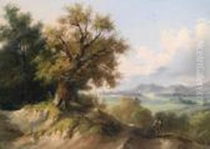 Gebirgige Landschaftmit Wanderer Im Vordergrund