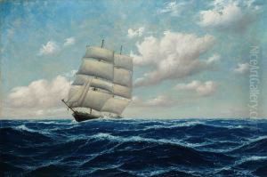 Zaglowiec Dwumasztowy Na Morzu by Adolf Schuhknecht