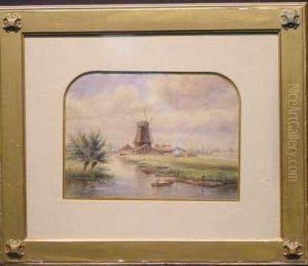 River Scene With Windmill - view 1
