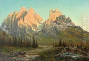 Gebirgsansicht In Den Dolomiten Im Abendlicht by Ludwig Friedrich Schuller