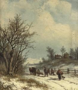 Gezigt In De Omstreeken Van Arnhem: Wood Gatherers On A Snowy Path Near Arnhem by Leon Schulman