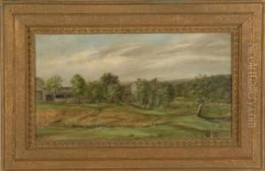 Farm Scene With Farmhouse And Farmyard With Man by Albert Schultz