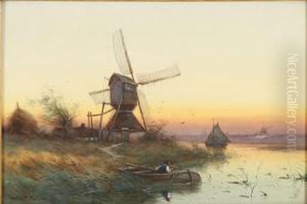 Fishing Along The Shore At Dusk- Holland - view 1
