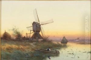 Fishing Along The Shore At Dusk- Holland Fishing Along The Shore At Dusk- Holland