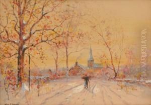 Late Autumn Evening With Figure And View Of Countryvillage Late Autumn Evening With Figure And View Of Countryvillage