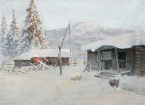Gardsexterior I Vinterlandskap by Anshelm Schultzberg