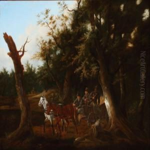 Hunters In The Woods Looking For Prey by Karl Friedrich Schulz