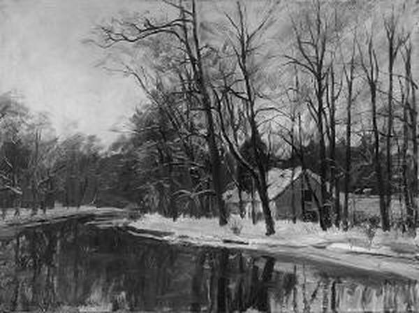 Strathmann, O. "winterlandschaft Mit Haus
Am Wasser". Sign. Ol Auf Lwd. Min. Besch. 70 X 97 Cm - view 1