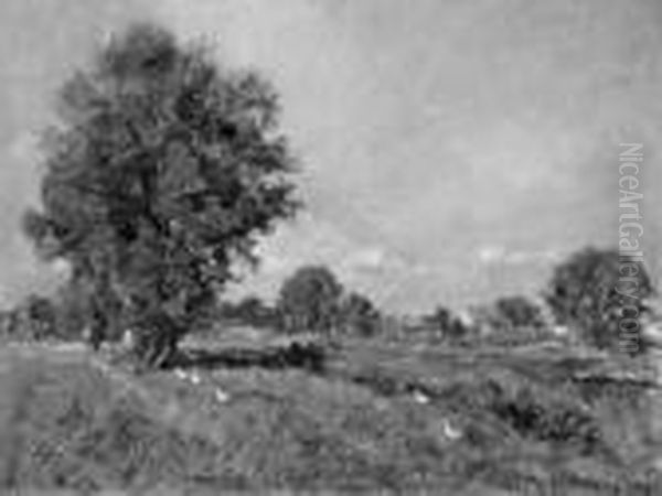 Strathmann, O. "am Flussufer". Sign. Und Bez. Munchen, Rucks. Bez. Und Betitelt. Ol Auf Lwd. 61 X 80 Cm. Rahmen - view 1
