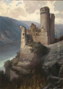 Burgruine Auf Einer Anhohe Am Flusslauf Burgruine Auf Einer Anhohe Am Flusslauf