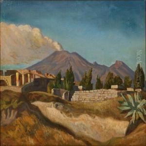Landscape From Pompeii With Mount Vesuvius In Thebackground by Harald Peter W. Schumacher