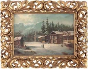 Kleines Dorf Im Winter Vor Gebirge by William Schumacher