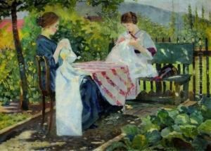Femmes Cousant Au Potager