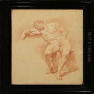 Academy Study Of A Nude Male Model by Johan Martin Schuster