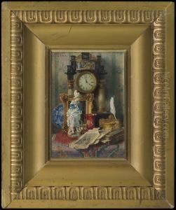Still Life With A Clock by Josef Schuster
