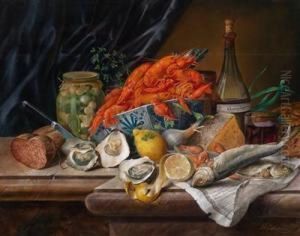 Groses Dekoratives Stillleben Mit Hummer by Josef Schuster