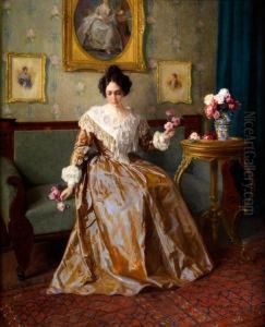 Junge Frau Mit Rosen Auf Einem Sofa by Karl Maria Schuster