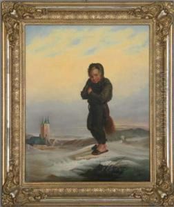Frierender Schornsteinfeger-junge In Winterlicher Landschaft
