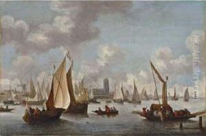 Shipping On The Maas With A View On Dordrecht