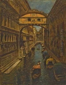 Venedig - Gondeln Unter Der Seufzerbrucke by Friedrich Schutz