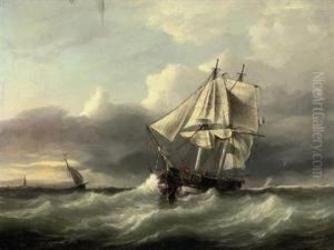 A French Coastal Trader Anchored In A Heavy Swell Off The Lowcountries