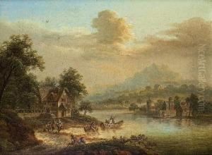 Flusslandschaft Mit Fischerbooten by Johann Georg Schutz