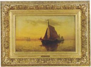 Sailboats At Sunset by Willem Joannes Schutz