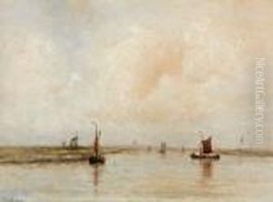 Vissersboten Op Poldervaart Bij Windstilte
