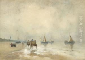Ships And Fishcarts On The Beach At Katwijk