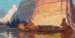 Indians Paddling A Canoe