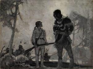 Young Boy Meeting Indian Leader As Braves Look On. by Remington Schuyler