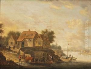 Weite Flusslandschaft Mit Landlicher Szenerie by Christian Georg Ii Schuz