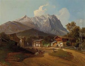 "dorfidylle Von Partenkirchen Mitviehhirte, Blick Auf Die Zugspitze"