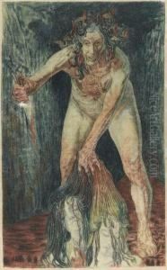 Letonneau De La Haine, Illustration Pour 'les Fleurs Dumal' by Carlos Schwabe