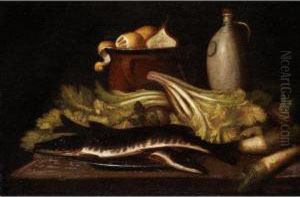 Gemusestilleben Mit Fischen by Johann Michael Schwabeda