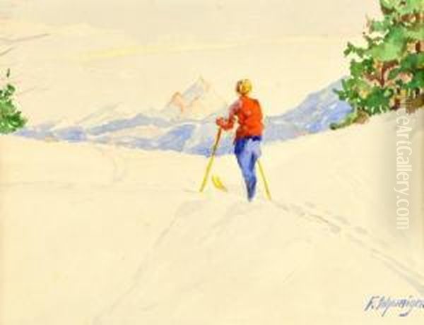 Skifahrerin In Allgauer Winterlandschaft - view 1