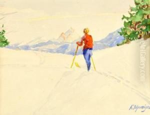 Skifahrerin In Allgauer Winterlandschaft by Fritz Schwaiger