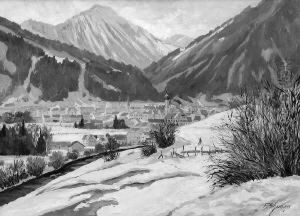 F. "blick Auf Garmisch Im Winter". Sign. Ol Auf Lwd. 50 X 70,5 Cm. Rahmen