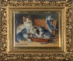 Mother Cat And Her Kittens Playing In A Paint Box by Wilhelm Schwar