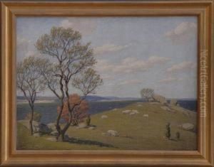Landscape With Sheep And Sea In Distance by Andrew Thomas Schwartz