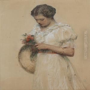 A Girl With Flowers by Frans Schwartz