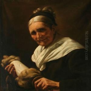 An Elderly Woman With Her Yarn by Frans Schwartz
