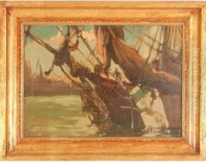 Ship Painting, Scandinavian Boat by Friedrich Ferdinand Schwartz
