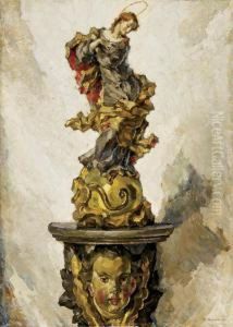 Still Life With Baroque Carving Of The Virgin Resting On A Cherub Shelf