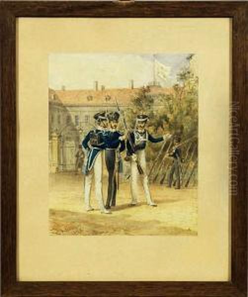 Preusischeinfanterieoffiziere Vor Einem Schloss - view 1