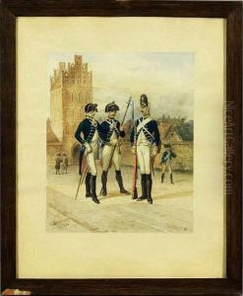 Friderizianischerfusilier Und Offiziere Vor Einem Alten Stadttor - view 1